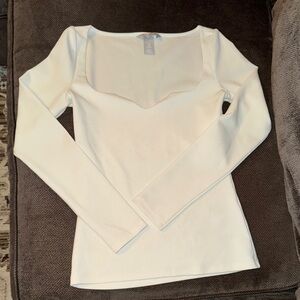 H&M Cream Long Sleeve Top with scalloped neckline XS